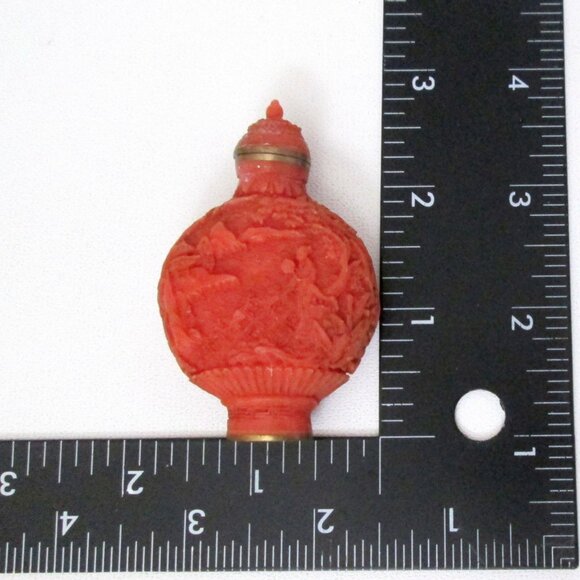 Vintage 3 Chinese Resin Small Snuff Bottles Lot Orange Red -Small Flaws- - Picture 8 of 12